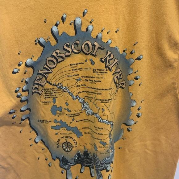 Maine whitewater rafting river sports yellow souvenir tee shirt in Sz M softee - Picture 5 of 8
